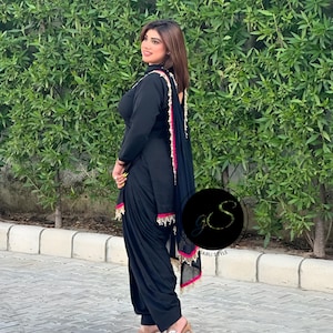 Handmade Black Punjabi Suit: Custom Patiala Salwar Kameez with Dupatta