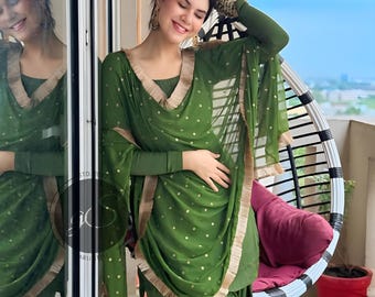Handmade Designer Green Punjabi Patiala Suit Dupatta  Punjabi Patiala Salwar Kameez Suit- Custom-stitched Suit for Women and Girls wear