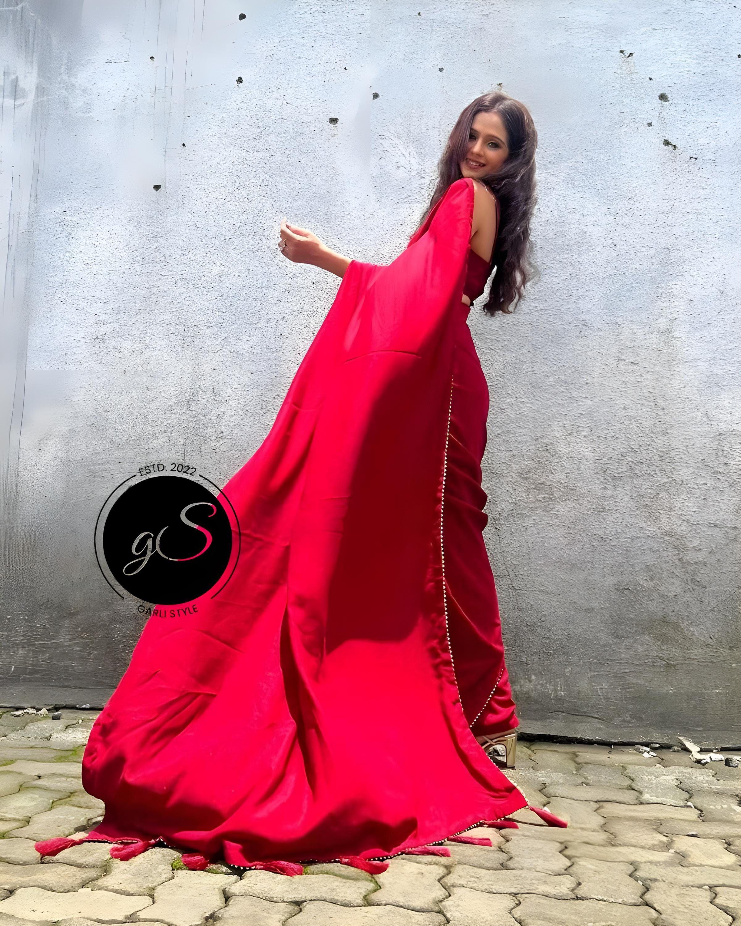 red saree dress design Red Georgette Saree: Custom-stitched Designer Detailing