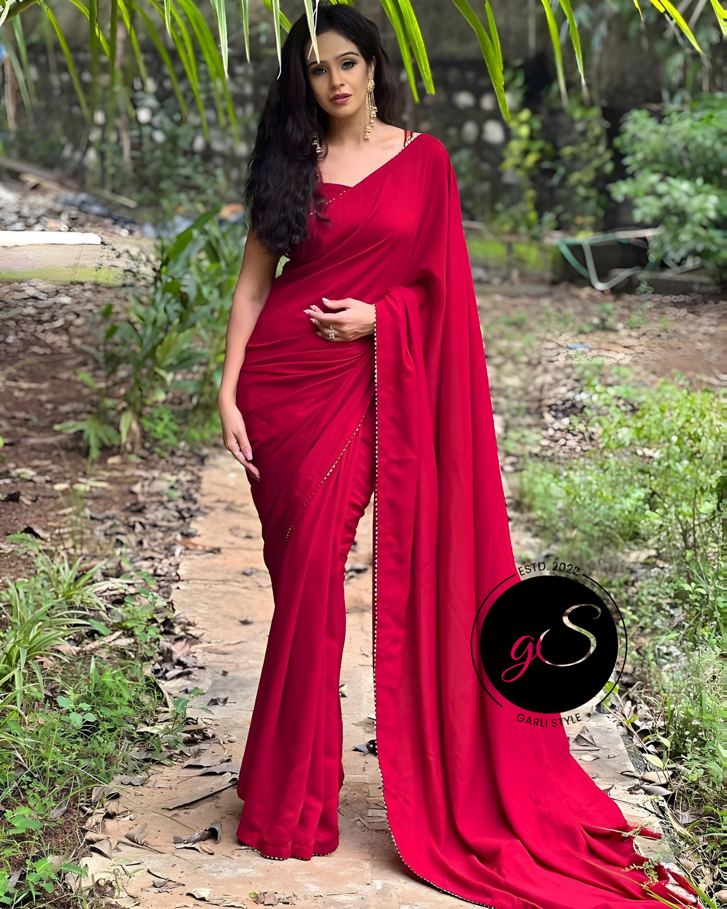 Red Chiffon Saree - Etsy Canada