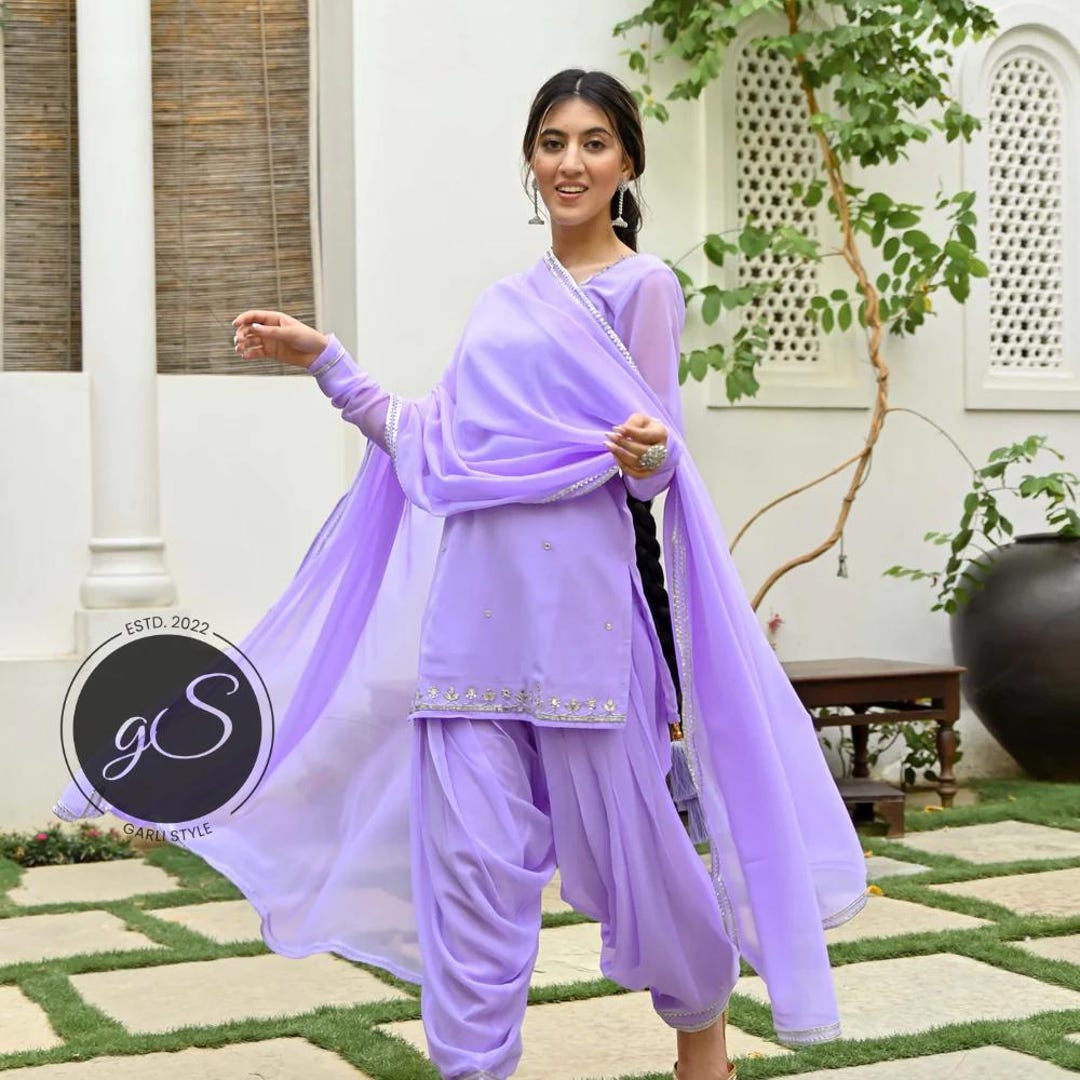 Buy Lavender Punjabi Suit: Custom Embroidered Georgette Salwar Kameez  Online in India