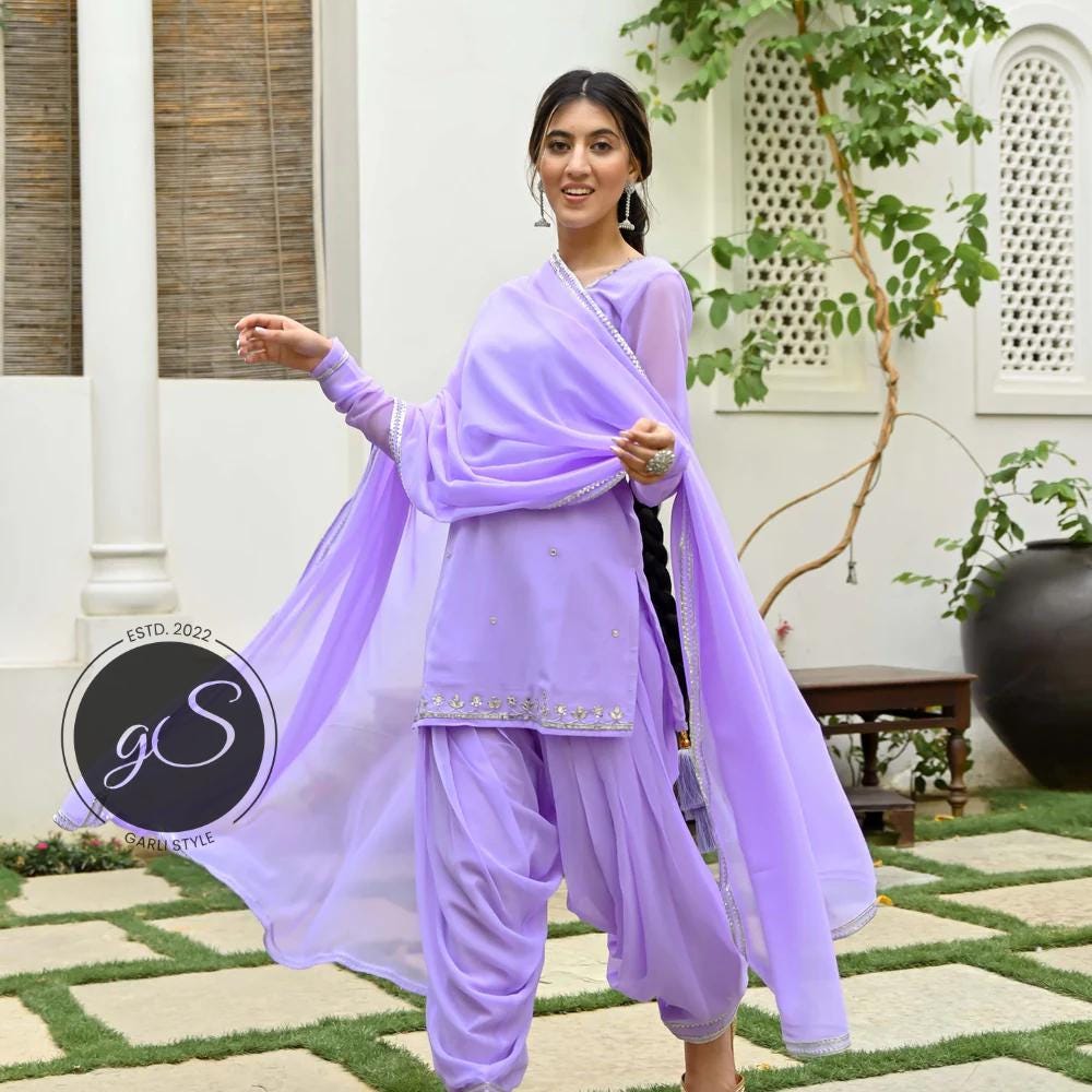 Light Purple Patiala Suit Punjabi Suit Purple Colour Handmade