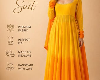 Mustard Yellow Anarkali Suit for Women Custom Made Indian Ethnic Dress Wedding Outfit Dual Tone Flowy Anarkali with Dupatta Party Wear