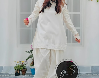 Handmade White Silk Salwar Suit: Custom Punjabi Patiala Suit