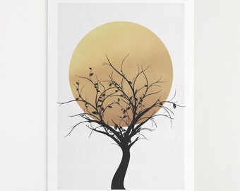 Tree and Sun Print | Nature Wall Art | Abstract Art | Minimalist Poster