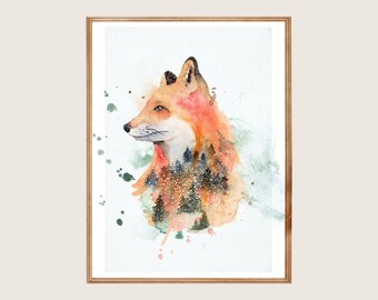 Fox Wall Art | Fox Watercolor Art Print | Animal Poster | Wildlife Art Print | Forest Animal Wall Decor | Gift idea