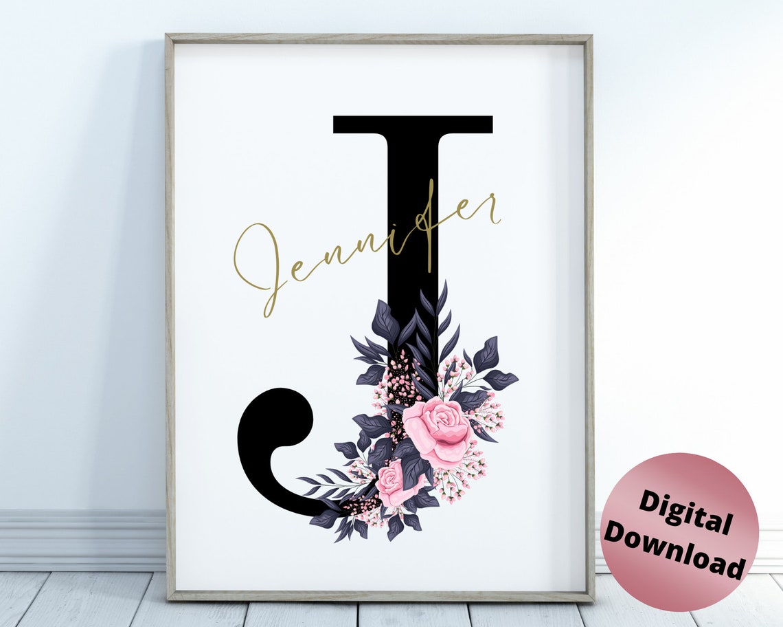 Personalized Name Print Flower Initial Printmonogram Letter Etsy UK