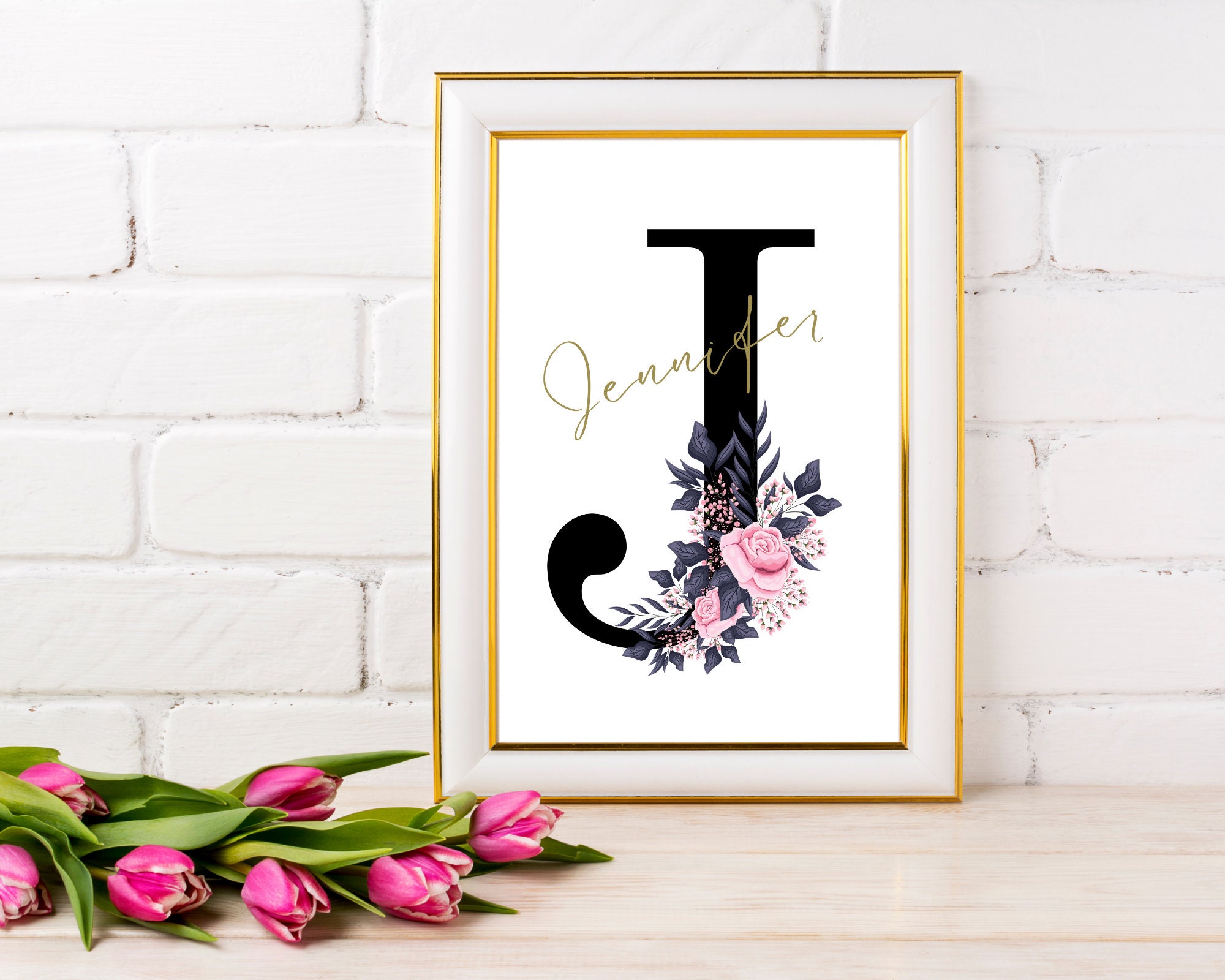 Personalized Name Print Flower Initial Printmonogram Letter Etsy UK