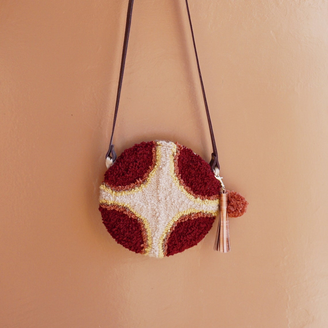 Hand Tufted Bag Abstract Art Shoulder Bag Punch Needle Etsy