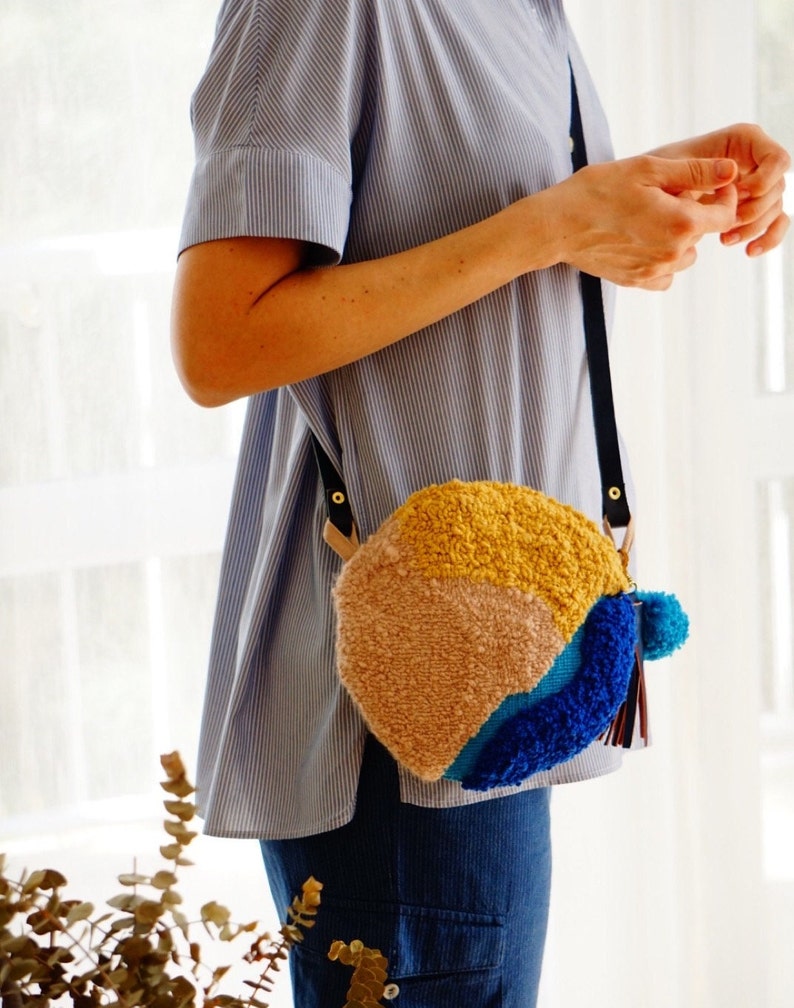 Hand Tufted Bag Abstract Art Shoulder Bag Punch Needle Etsy