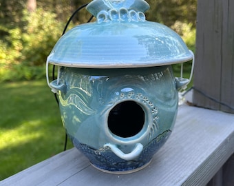 Ocean View pottery birdhouse  5.5”x6.5”