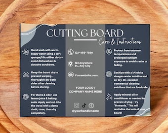 Editable Cutting Board Care Instructions Card for Cleaning Butcher Block Maintenance Card for Chopping Block Downloadable PDF for Business