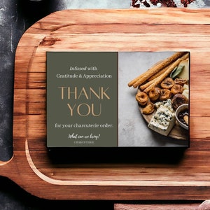 Danksagungskarte für Charcuterie-Geschenkboxen Bearbeitbare Danksagungskarte für das Gastrogeschäft Dankeskarte Digitale Vorlage