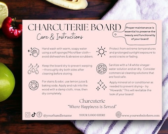Charcuterie Board Care Card Template Editable in Canva Charcuterie Board Care Instructions Printable Download For Charcuterie Board Makers