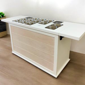 Shiplap Mobile Event Charcuterie Cart for Catered Parties Wedding Food Collapsing Coffee Ice Cream Vending Cart on Wheels for Farmers Market