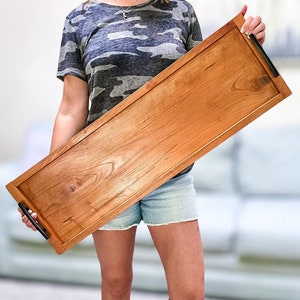 Large Charcuterie Board with Handles Long Wooden Food Serving Tray for Entertaining Large Board for Displaying Food Cherry Wood Charcuterie