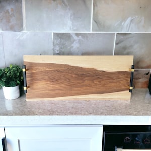 Natural Wood Tray Large Serving Tray with Handles Black Walnut Tray with Feet Extra Large Charcuterie Board with Handles Coffee Table Tray