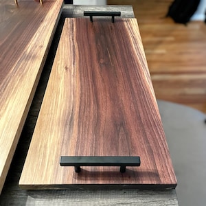 Large Serving Tray with Handles Black Walnut Tray with Feet Extra Large Charcuterie Board with Handles Oversized Cheese Board Grazing Board