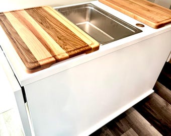 Custom Cutting Board Food Cart Mobile Preparation Charcuterie Board Vendor Full Hotel Pan Compatible Outdoor Event Food Prep Catering Supply