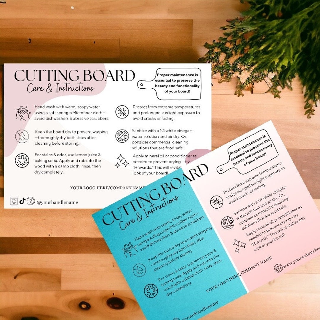 Cutting Board Care Card Template Editable in Canva Cutting Board Care