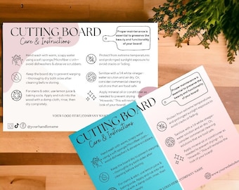 Cutting Board Care Card Template Editable in Canva Cutting Board Care Instructions Printable Download For Chopping Board Care Card Printable