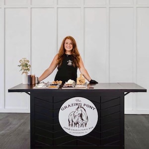 Black Mobile Bar Cart for Events, Collapsible Charcuterie and Drink Cart on Wheels for Catering, Weddings and Pop Ups, Custom Made