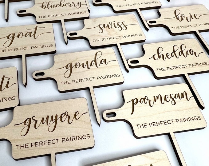 Custom Cheese Marker Tags Mini Charcuterie Board Picks Wooden Cheese Marker Labels Cheese Picks Laser Engraved for Cheese Board Cheese Names