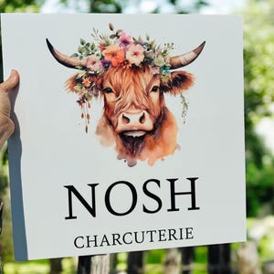 Personalized Square Wood Sign for Portable Charcuterie Cart Full-Color UV Print Logo for Snack Cart Custom Sign for Food and Beverage Cart