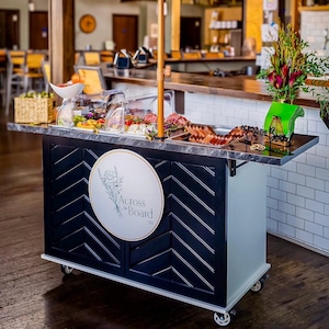 Collapsible Mobile Charcuterie Cart on Wheels Vending Snack and Drink Cart With Cutouts Food Cart for Catering Business Custom Portable Cart