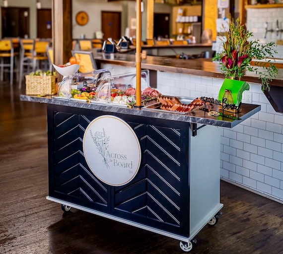 Collapsible Mobile Charcuterie Cart on Wheels Vending Snack and Drink Cart With Cutouts Food Cart for Catering Business Custom Portable Cart