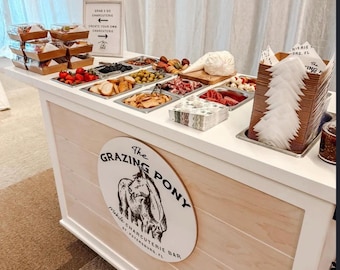 Shiplap Mobile Event Charcuterie Cart for Catered Parties Wedding Food Collapsing Coffee Ice Cream Vending Cart on Wheels for Farmers Market
