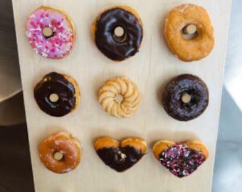Donut Stand for Events Engraved Donut Display Board Wooden Donut Wall Table Top Bagel Board Pastry Stand Pastry Display Food Display Board