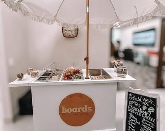 Portable Serving Cart for Weddings and Events, Collapsible Coffee, Ice Cream and Charcuterie Cart on Wheels for Pop Ups and Street Fairs