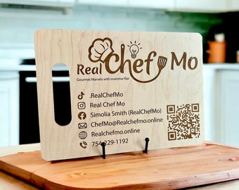 Personalized Business Sign for Chef Marketing Sign Catering Company Event Sign Engraved Wood Business Cutting Board Advertisement Sign QR