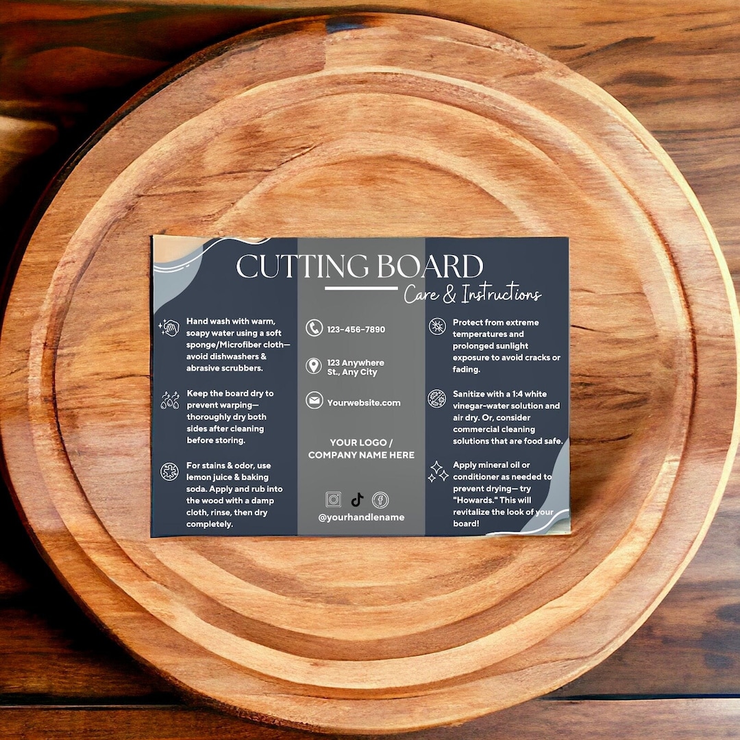 Editable Cutting Board Care Instructions Card for Cleaning Butcher