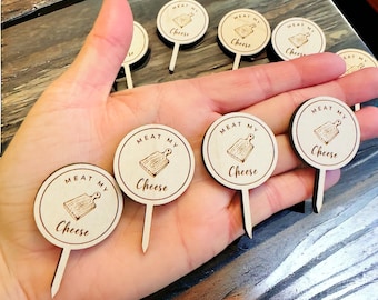 Etiqueta de queso personalizada para marcaje de quesos, caja de charcutería, palitos de queso redondos grabados con el logotipo de la empresa, etiqueta para tabla de quesos, palitos de queso
