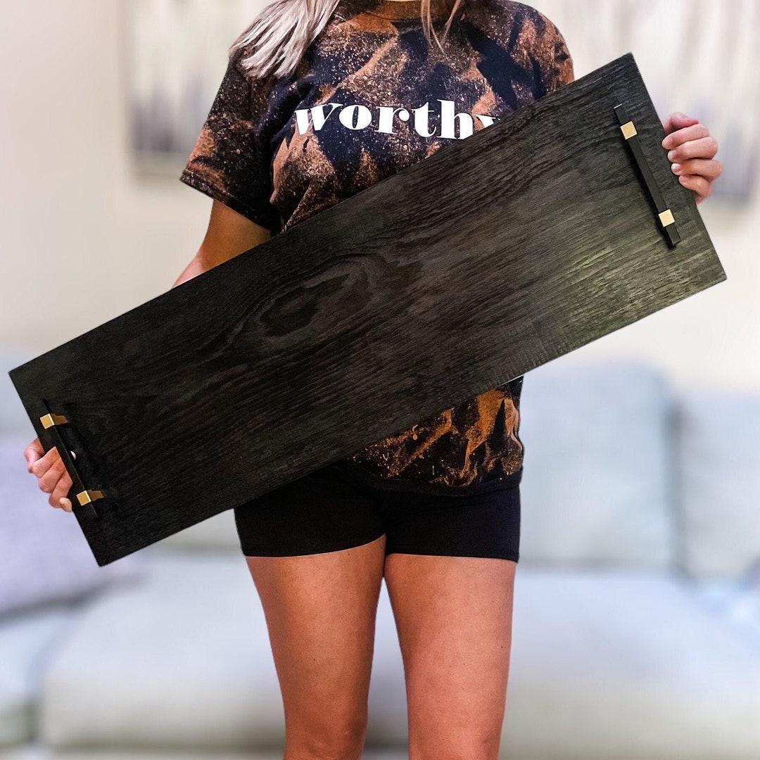 Extra Large Serving Tray With Handles Black Modern Wooden Charcuterie