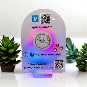 Acrylic Table Top Sign For Marketing for Business with QR Code Social Media Advertising Sign for A Charcuterie Cart Small Sign Grazing Table
