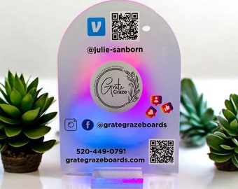 Acrylic Table Top Sign For Marketing for Business with QR Code Social Media Advertising Sign for A Charcuterie Cart Small Sign Grazing Table