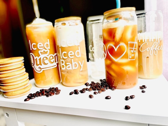 20 OZ Glass Iced Coffee Glass Cup Lid and Straw Iced Coffee Mug