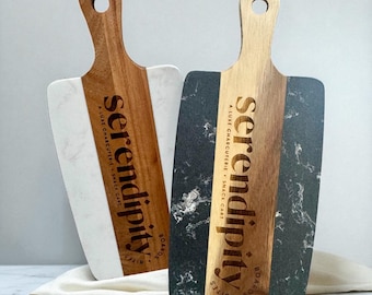 Custom Engraved Black and White Marble Mini Charcuterie Boards for Charcuterie Cart Event Food Boards Small Cheese Boards for Vending Cart