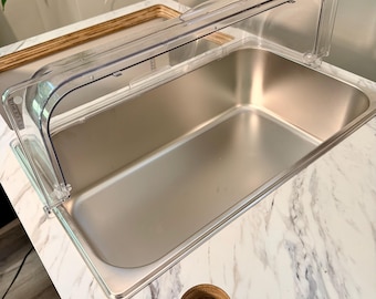 Stainless Steel Hotel Pan with Roll Top Dome Cover, Full Size 6 Inch Deep 304 Catering Food Pan for Mobile Bar and Charcuterie Carts