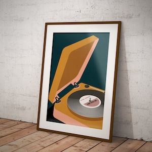 Retro custom record player print / vintage poster / vinyl art / gig poster / 80's vinyl / retro wall art/ home decor / gift / mothers day