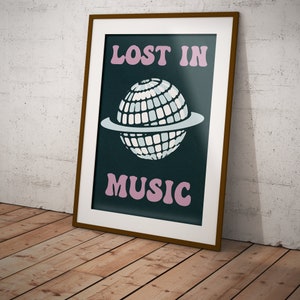 Retro Disco Print / Vintage poster / 80's print / disco ball / home decor / home wall art / lost in music