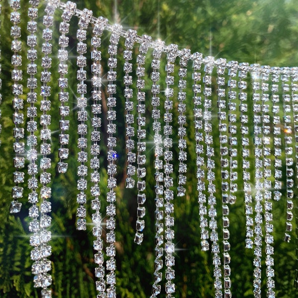 RHINESTONE FRINGE Trim Layered Metal Rhinestone By the Yard