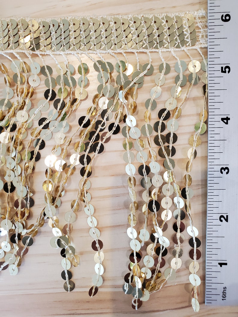 6 Gold Sequin Fringe Trim By The Yard Sparkle Sequin Glitter image 6