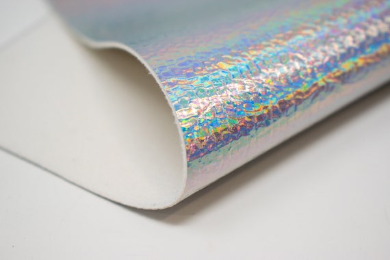 Holographic Iridescent Vinyl Faux Leather Pleather Texture Metallic Silver  Fabric by the Yard Bulk Wholesale 