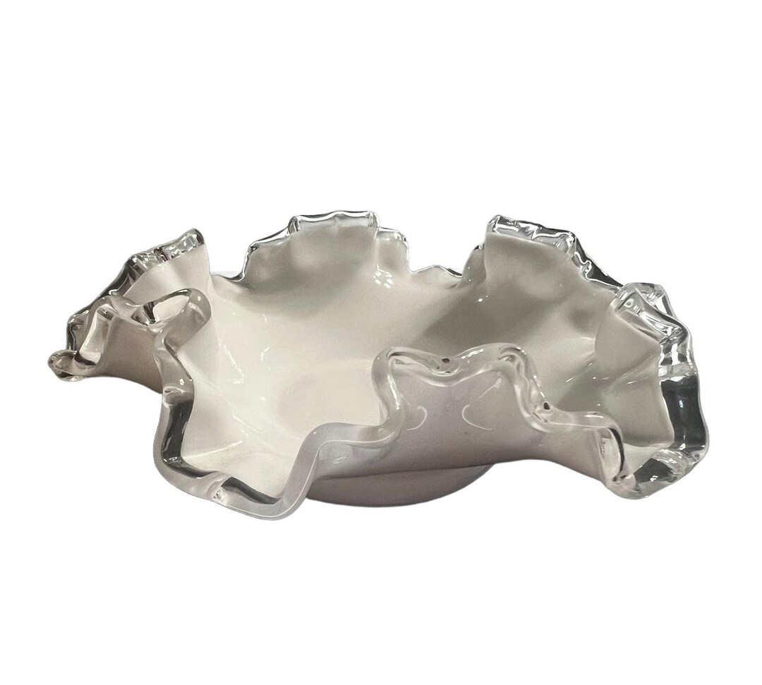 フェントン　シルバークレスト VTG FENTON シルバー クレスト ミルク ガラス 6 インチ ラウンド