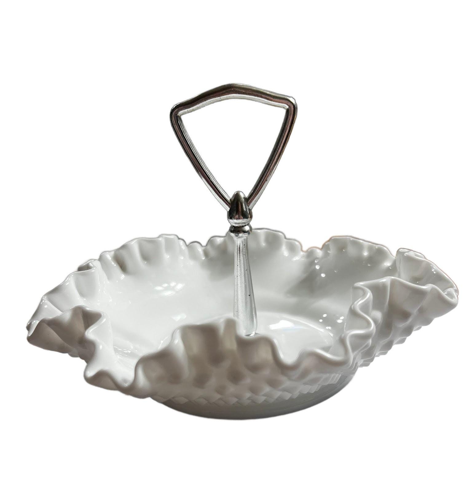 VTG フェントン ミルクガラス ホブネイル フリルエッジ キャンディ