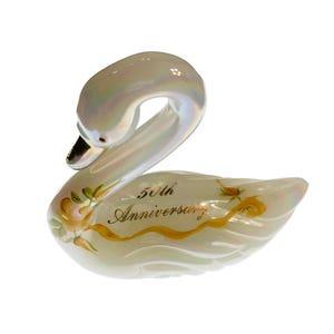 Figurine Fenton cygne blanc irisé 50e anniversaire peinte à la main